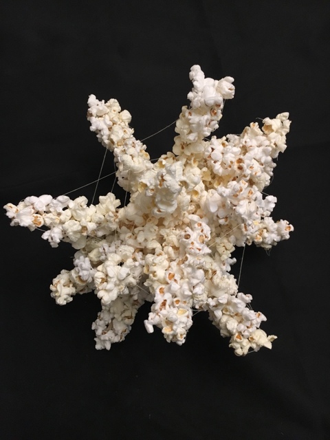 Big Bang (detail) Sera Mac NOW Popcorn, glue, string, sticks, foam ball