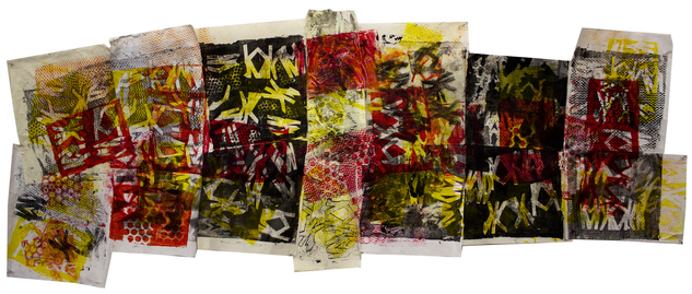 Shane Crabtree Abstractions gelatin print on rice paper with stitching