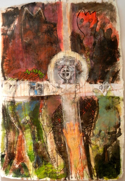 Shane Crabtree Vermont Workshop 2013 acrylic, collage, charcoal and pencil on hand-made paper