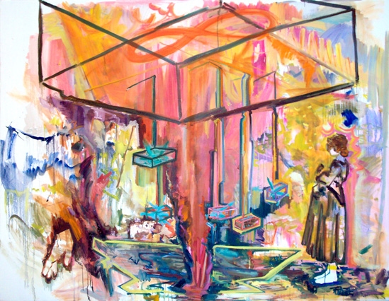 Woman Staring into Nuclear illusionistic Space Shanna Waddell Misshapen Choas oil on canvas
