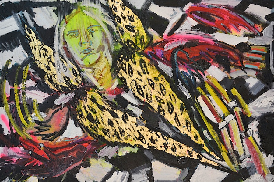 River Phoenix as Seraphim I Shanna Waddell He, River Phoenix oil, spray paint, collage, and gold leaf on canvas
