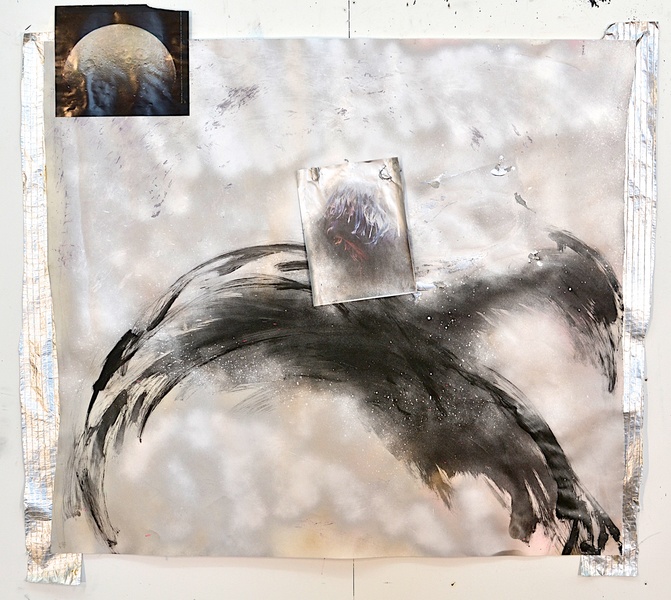 Untitled (Kurt Cobain) Shanna Waddell He, Kurt Cobain collage, spray paint on paper