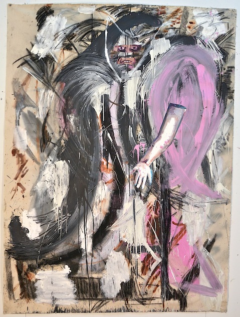 Untitled (Satan) Shanna Waddell He, Satan house paint, oil, charcoal, collage on canvas
