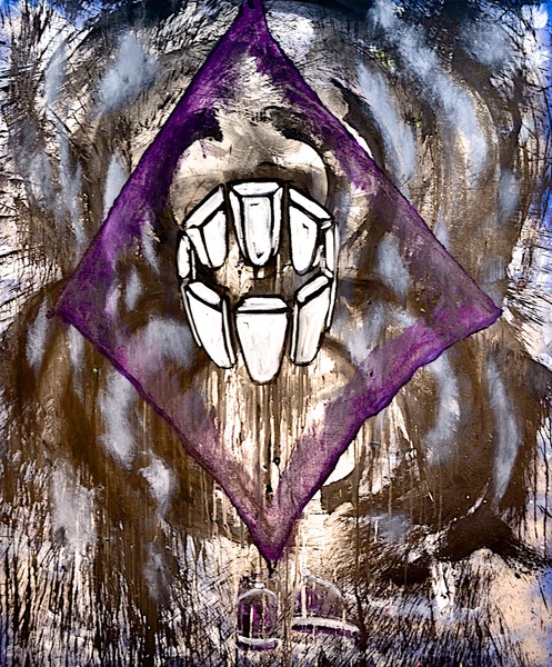 Heavens Gate with FEMA Coffins, (Heaven's Gate) Shanna Waddell Cult oil, spray paint, on canvas