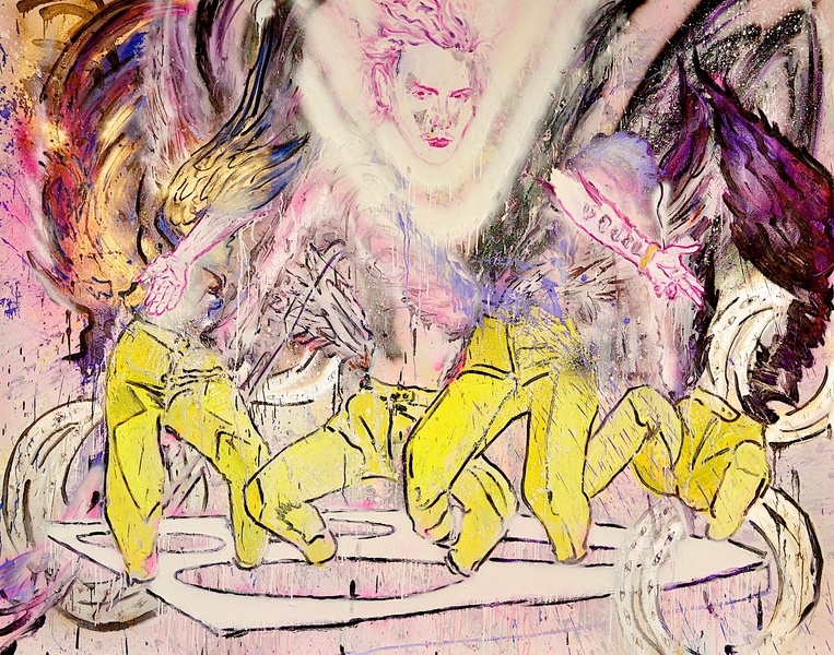 River Phoenix - Light Vehicle Shanna Waddell He, River Phoenix oil, spray paint, glow in the dark paint, and glitter