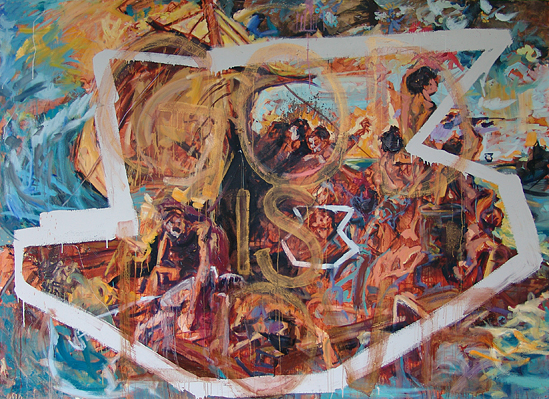 The Raft of the Medusa Shanna Waddell Misshapen Choas oil, house paint, on canvas