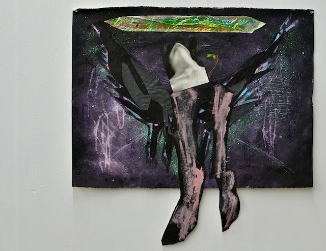 Satan/Light Vehicle Shanna Waddell Transcendance paint, gift wrap, collage on paper