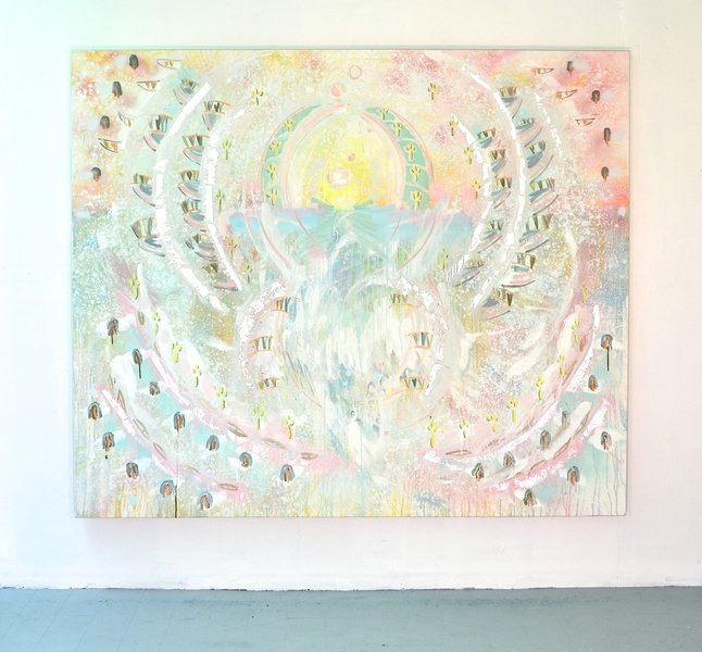 Untitled Shanna Waddell She/Sheness oil, spray paint, silver leaf, on canvas