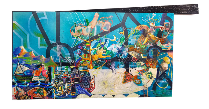 Based on a True Story Shawn Turung multi media fine art Totems / 3-D Murals detail: middle panel