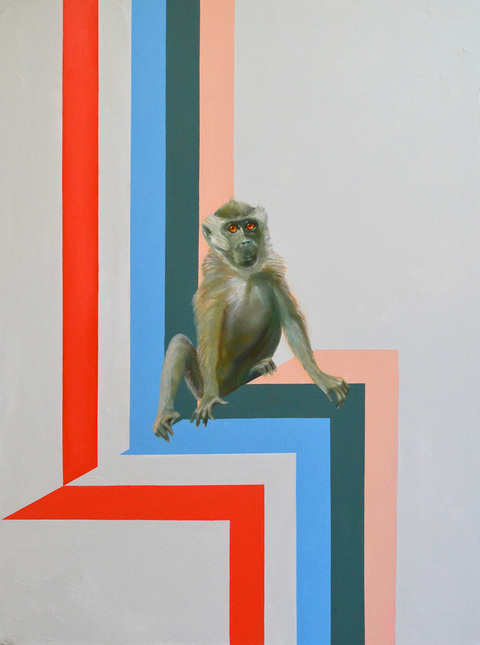 Steven Baines attitude and altitude (monkeys)  oil on canvas