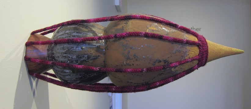 untitled (brown with purpley pink) sculpture ceramic, fiber