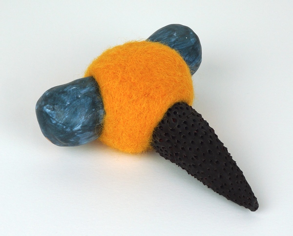 black and blue with soft orange Toyls (toys and tools) earthenware, wool