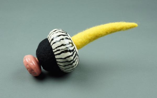 pink handled banana with stripes Toyls (toys and tools) porcelain, fiber, styrofoam