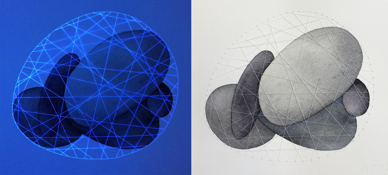 untitled Drawings watercolor, glow-in-the-dark thread