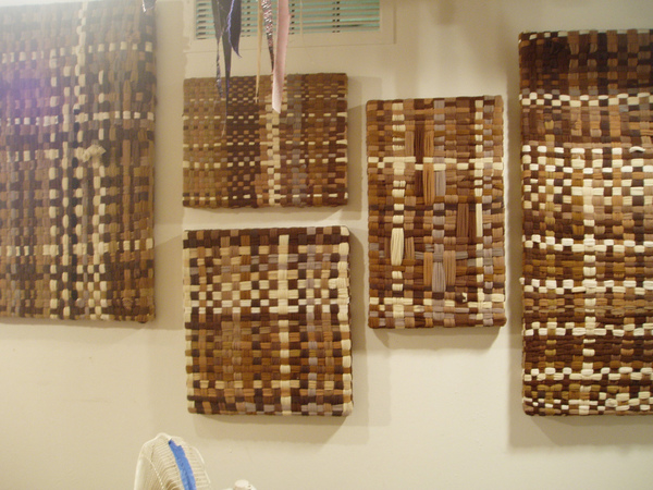 Hose Weavings Installation Pantyhose, stretcher bars, copper nails