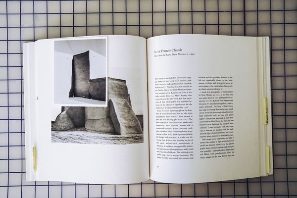 Taus (book spread), My 2013 photograph of St. Francis Church over Ansel's, In-Progress Altered Book, 2017. TARRAH KRAJNAK Ansel