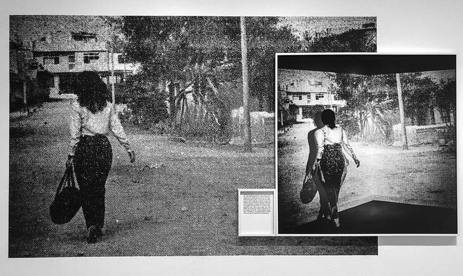 Self Portrait as Walking Woman (Diptych), September 1979, Lima, Peru/Claremont, CA, 2018. TARRAH KRAJNAK Senderos Que Se Bifurcan (Left) Pigment on Adhesive Wallpaper/ (Right) Pigment Print