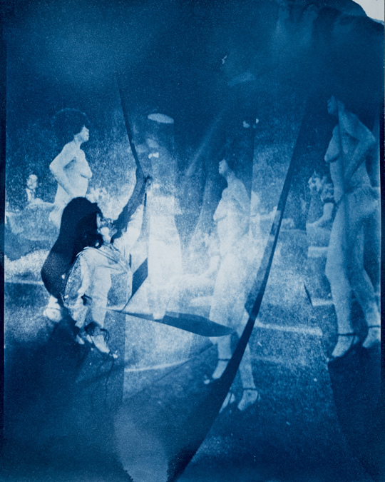 Self Portrait with 3 Nude Women, 1979 Lima, Peru/2019 Los Angeles, CA. Cyanotype 8x10/20x24, 2019. TARRAH KRAJNAK 1979: CONTACT NEGATIVES