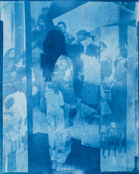 Self Portrait (Turned) as Crowd, 1979 Lima, Peru/2019 Los Angeles, CA. Cyanotype 8x10/20x24, 2019. TARRAH KRAJNAK 1979: CONTACT NEGATIVES