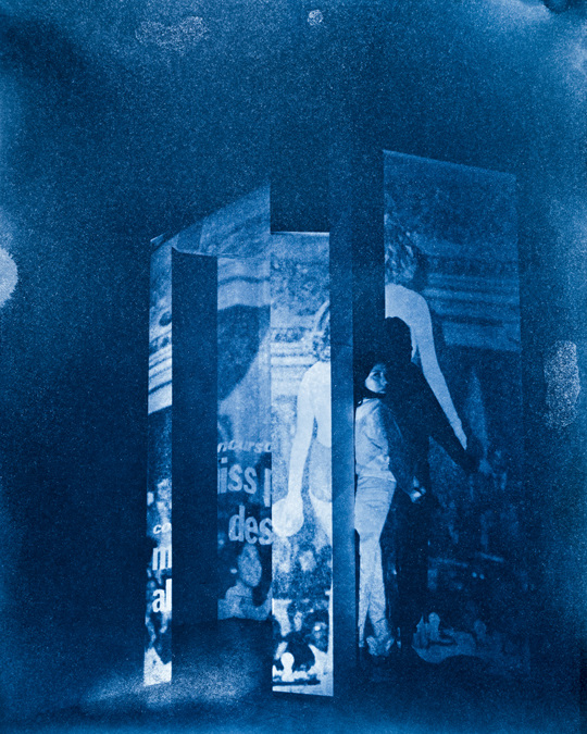 Self Portrait as Miss Peru, 1979 Lima, Peru/2019 Los Angeles, CA. Cyanotype 8x10/20x24, 2019. TARRAH KRAJNAK 1979: CONTACT NEGATIVES