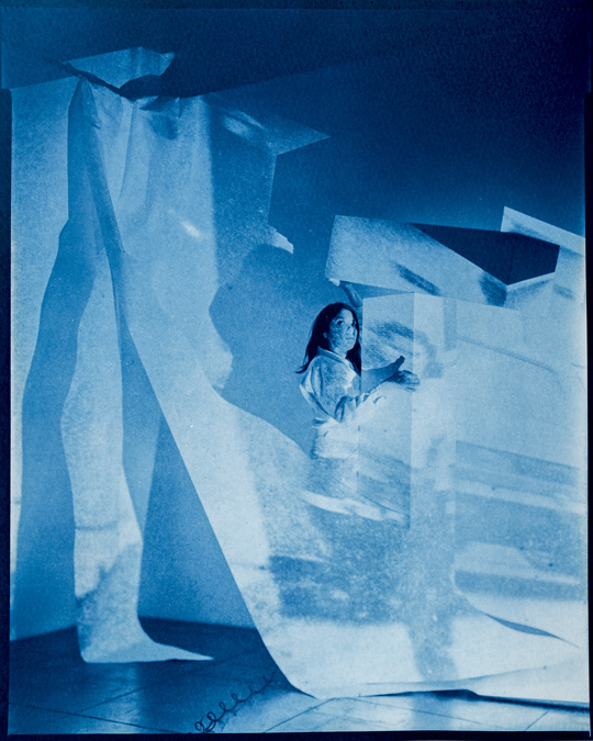 Self Portrait with Woman in Parking Lot, 1979 Lima, Peru/2019 Los Angeles, CA. Cyanotype 8x10/20x24, 2019. TARRAH KRAJNAK 1979: CONTACT NEGATIVES