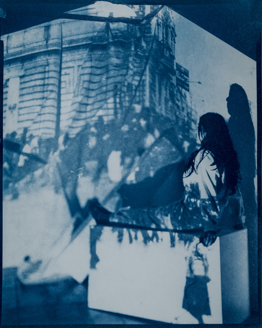 Self Portrait as Protest (Sitting), 1979 Lima, Peru/2019 Los Angeles, CA. Cyanotype 8x10/20x24, 2019. TARRAH KRAJNAK 1979: CONTACT NEGATIVES