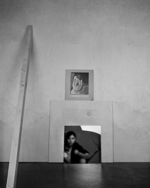 Self-Portrait as Weston in Mirror 2 /with Test Charis Wilson on Darkroom2 Cover, 1978/2020, from Master Rituals II: Weston’s Nudes, 8x10 Silver Gelatin Print, 2020. TARRAH KRAJNAK MASTER RITUALS II: Weston's Nudes