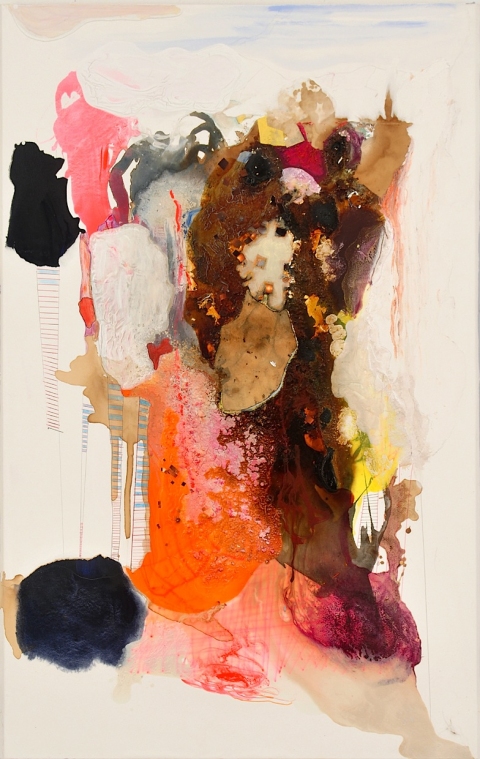 Lonely Crowds Paintings on Paper and Linen 2013 - 2001 Flashe paint, acrylic, resin, marble dust, color marker, color pencil, silver leaf, photos coffee, whisky, ink, gesso on BFK paper on stretched linen
