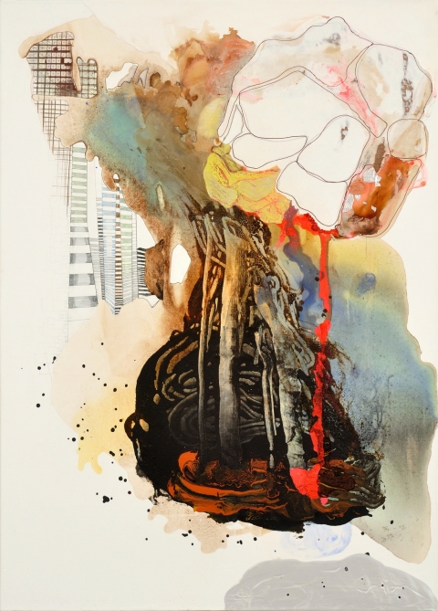 Twisting Time Paintings on Paper and Linen 2013 - 2001 Flashe paint, acrylic, resin, photos, color pencil, color marker, silver leaf, coffee, ink, gesso on BFK paper on stretched jute
