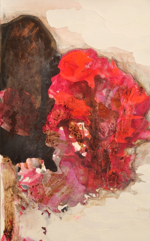 "Drifting Through" Detail Large Works on Paper Flashe paint, coffee, ink, color pencil,photograph, on BFK paper on linen