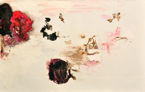 "Drifting Through" Large Works on Paper Flashe paint, coffee, ink, color pencil,photograph, on BFK paper on linen