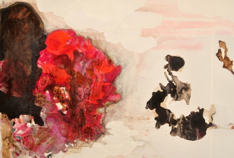 "Drifting Through" Detail Large Works on Paper Flashe paint, coffee, ink, color pencil,photograph, on BFK paper on linen