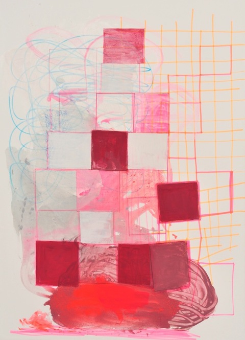 Red Squares Paintings on Paper and Linen 2013 - 2001 Flashe paint, resin, ball point pen, marker, gesso on BFK paper on stretched linen