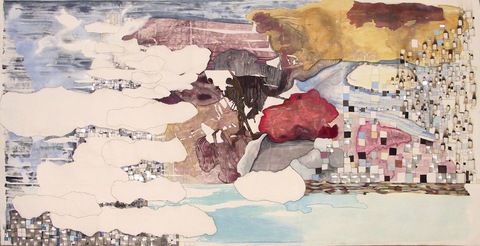 "Material Detour" Past Works Flashe paint, ink, color pencil, reflective tape on Rives BFK paper on linen