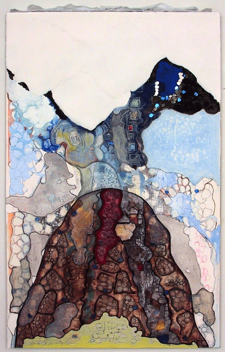"It Happened a Million Years Ago" Past Works Flashe paint, PVA, color pencil, ink , collage material on Rives BFK paper on stretched Linen