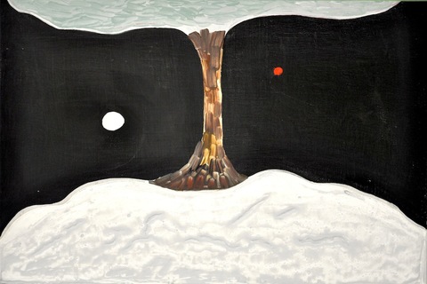 Tree At Night Small Paintings Diatomaceous earth, gesso, Flashe paint, acrylic, ink, magic marker on wood panel