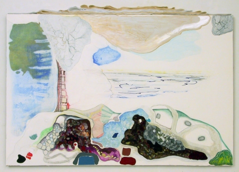 "This Little Light of Mine" Past Works Flashe paint, color pencil, ink, collage and felt on Rives BFK paper on streched linen