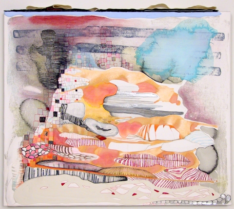 "Rose Hill" Past Works Flashe paint, color pencil, ink, and felt on Rives BFK paper on stretched linen