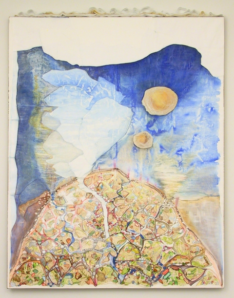 "The Mound Where Everything Goes" Past Works Flashe paint, Gesso, collage material, metal tape, color pencil, ink, on Rives BFK paper on stretched linen