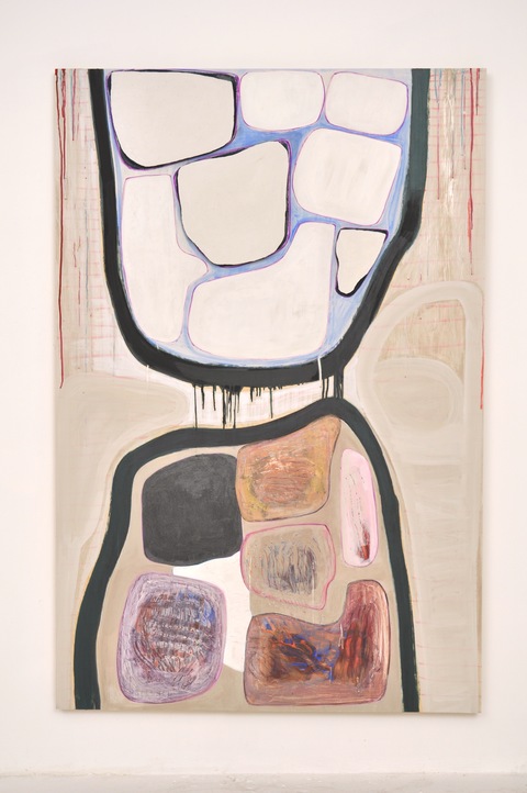 Meeting Place Current Paintings Diatomaceous earth, gesso, Flashe paint, acrylic, marker, styrofoam on wood panel