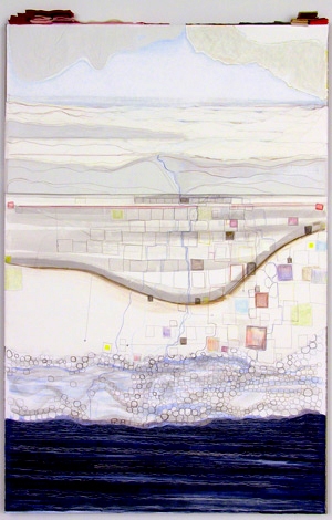 "You Know How Clouds Make Water" Past Works Flashe paint, PVA, gesso,foam core, thread and felt on Rives BFKpaper on stretched linen