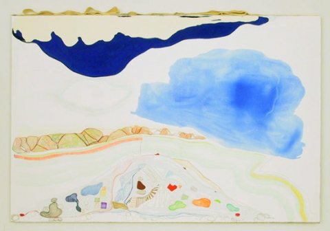 "Cumulus" Past Works Flashe paint, PVA, collage,gesso, and felt on Rives BFK paper on stretched linen