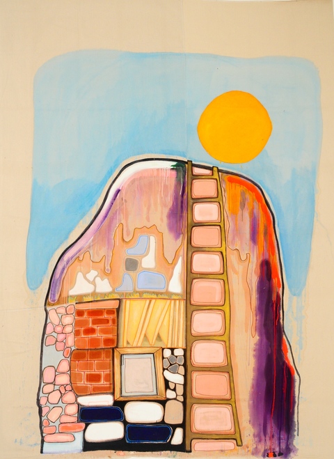 Ladder 2019 Large Paintings Flashe paint, marker, acrylic, burlap on canvas