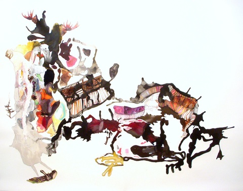 The Hunt and The Hunted Large Works on Paper Flashe paint, color pencil, ink ,collage on Rives de Lin paper