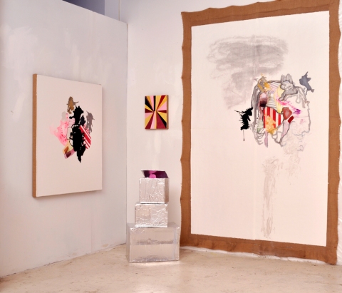 Site Reading Installation Paintings on Paper and Linen 2013 - 2001 Flashe paint, collage, ink, color pencil, foil, paper mache BFK paper mounted on Jute