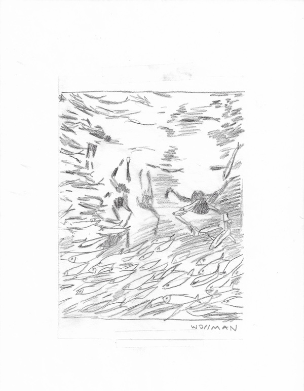 Swimming with fish TIFFANY WOLLMAN 2017 Pencil on paper