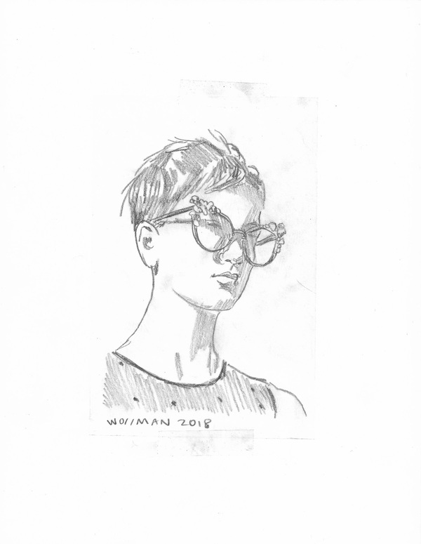 fashion show look 1 TIFFANY WOLLMAN 2018 Pencil on paper