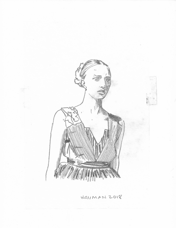 fashion show look 5 TIFFANY WOLLMAN 2018 Pencil on paper