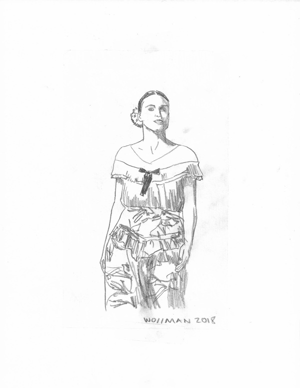 fashion show look 6 TIFFANY WOLLMAN 2018 Pencil on paper