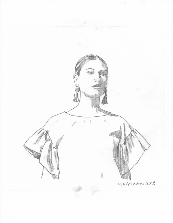 fashion show look 8 TIFFANY WOLLMAN 2018 Pencil on paper